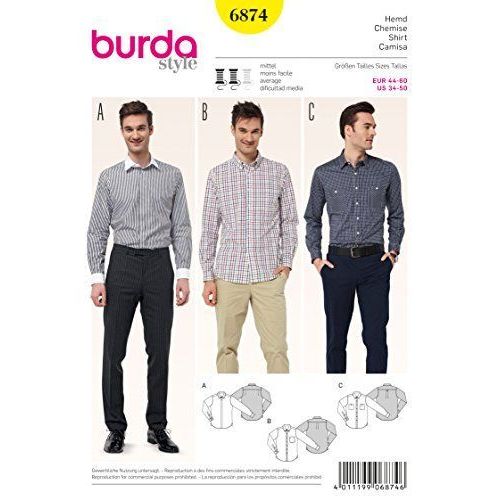 Burda B6874 Patron De Couture Chemise Homme 19 X 13 Cm