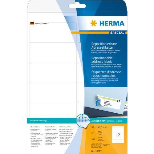 Herma Étiquettes Adhésives ``Movables`` 99,1 X 42,3 Mm, Blanc