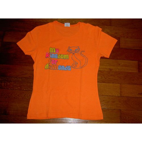 T-Shirt Tee Shirt Manches Courtes Col Rond Orange Motif Chat My Kingdom For Diamonds Taille 14 Ans