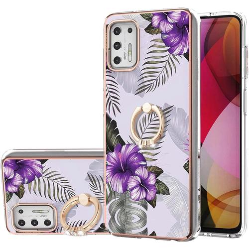 Compatible Avec Coque Motorola Moto G Stylus 2021 Marbre Concevoir Étui Avec 360° Béquille À Anneau Réglable Souple Tpu Antichoc Housse Protection Fleur Mauve