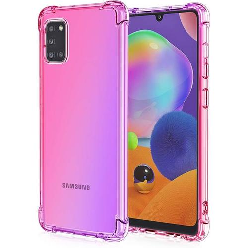 Coque Convient Pour Samsung Galaxy A31 Souple Flexible Silicone Gel Housse Tpu Coins Renforcés Crystal Clear Étui En Gradient Color Tpu Case Cover. Rose Purple