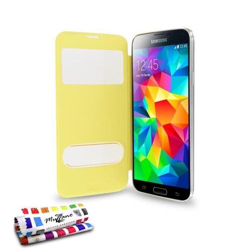 Etui A Rabat Samsung Galaxy S5 Clap Touch Jaune Eco-Cuir (Pu)
