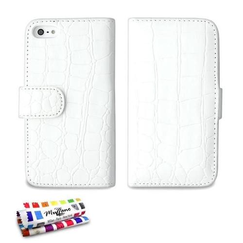 Etui A Rabat Iphone 5 5s Se Croco Chic Blanc Eco-Cuir (Pu)