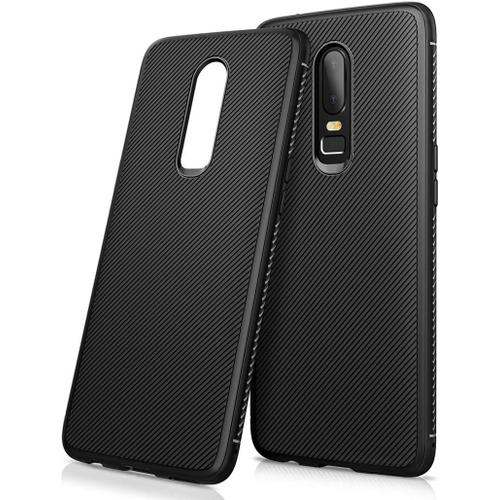 Coque Pour Oneplus 6 Fibre De Carbone Silicone Tpu Souple Bumper Case Cover De Protection Premium Non Slip Surface Housse Etui Anti-Choc Et Anti-Rayures - Noir