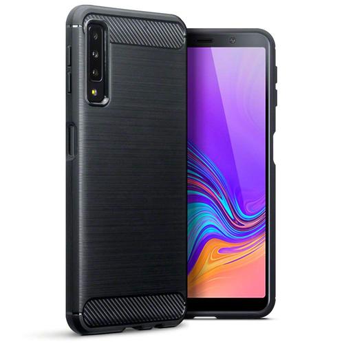 Samsung Galaxy A7 2018 Housse Etui Housse Coque De Protection Silicone Fibre De Carbone [Noir]