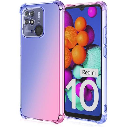 Coque Pour Xiaomi Redmi 10c Étui Protecteur En Souple Silicone Tpu Antichoc Housse De Protection En Couleur Dégradée Compatible Avec Xiaomi Redmi 10c Bleu Rose