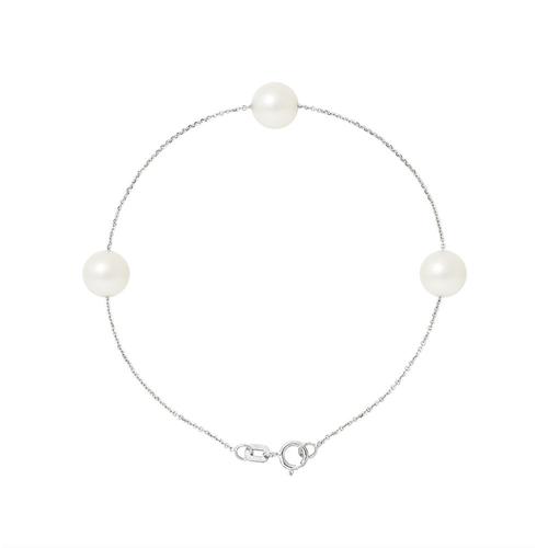Bracelet Femme 3 Perles De Culture D'eau Douce Blanches Aa Et Or Blanc 750/1000 - Blue Pearls Bps K141 W - Ob Unique