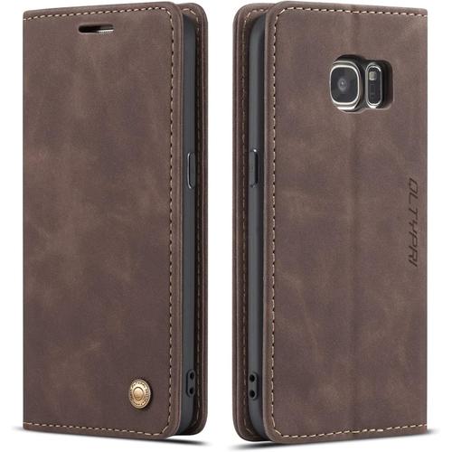 Etui Coque Pour Samsung Galaxy S7 Edge Portefeuille Fentes Cartes Housse Antichoc Cuir Pu Vintage Portefeuille Etui Compatible Avec Samsung Galaxy S7 Edge Café