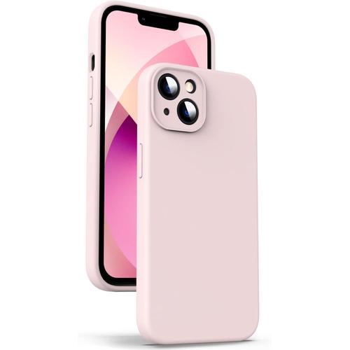 Coque En Silicone Liquide Pour Iphone 13 Mini Protection De La Caméra Anti Empreintes Digitales Chargement Sans Fil Étui Housse En Microfibre Intégrée 5 4"" Rose