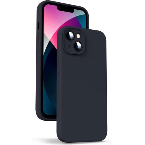 Coque En Silicone Liquide Pour Iphone 13 Mini Protection De La Caméra Anti Empreintes Digitales Chargement Sans Fil Étui Housse En Microfibre Intégrée 5 4"" Noir