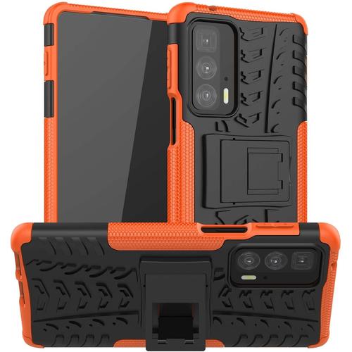 Coque Pour Motorola Moto Edge 20 Pro Étui 360°Antichoc Anti Scratch Pc Arrière+Protecteur Intérieur En Tpu Résistant Aux Chocs+Parenthèse Pliable Housse. Orange