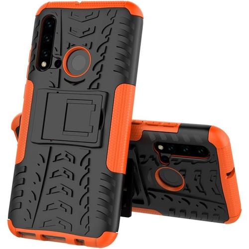 Coque Huawei P20 Lite, Coque Double Couche Armure Dur Pc + Tpu Housse Souple En Kickstand En Silicone Peau De Protection Pour Huawei P20 Lite Smartphone Orange