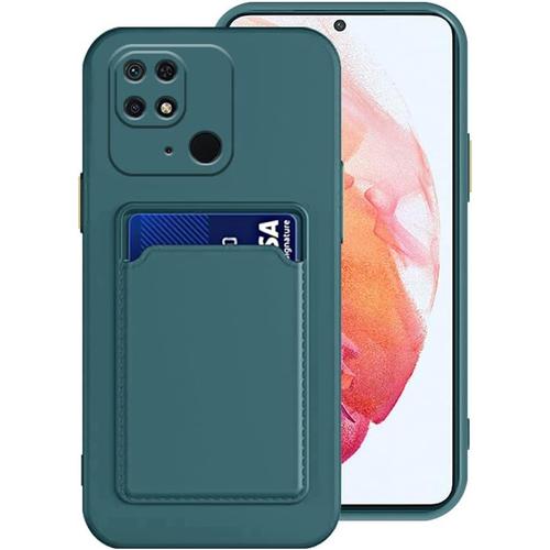 Compatible Avec Coque Redmi 10c, Silicone Xiaomi Redmi 10c Housse De Protection Avec Slot Card Holder Étui Premium Tpu Case De Souple Antichoc Cover Vert Foncé