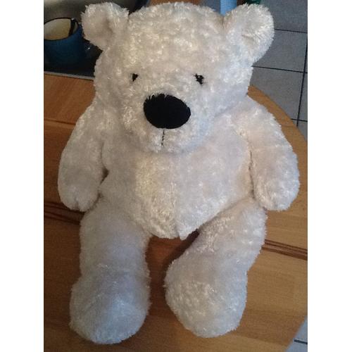 Peluche Ours Blanc Assis Auchan 30 Cm