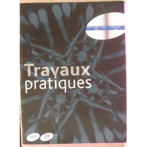 Cahier De Travaux Pratiques - 120 Pages Grands Carreaux Seyes + Dessin - 24 X 32 Cm - Couverture Plastifiée Verte À Motifs