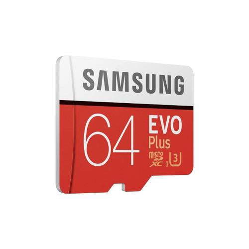 Samsung Carte Mémoire microSDHC Pro Plus 64 Go UHS Classe de Vitesse 3, Classe 10 pour Action Cam, Smartphone et Tablette avec Adaptateur SD (Modèle 2017) Evo Plus 64 go Rouge/Blanc