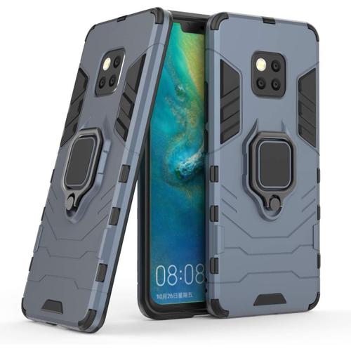 Coque Huawei Mate 20 Pro Armor Coque Nouveau Anti Choc Silicone Tpu+Pc Dual Layer Tough Armor Etui Cover Ring Grip Kickstand Plate For Magnetic Car Mount - Gris