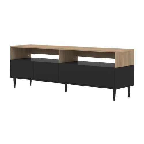 Meuble Tv Horizon Noir Et Chêne Naturel 180 X 60,6 - Temahome
