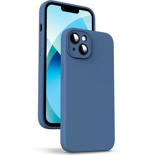 Coque En Silicone Liquide Pour Iphone 13 Mini Protection De La Caméra Anti Empreintes Digitales Chargement Sans Fil Étui Housse En Microfibre Intégrée 5 4"" Bleu