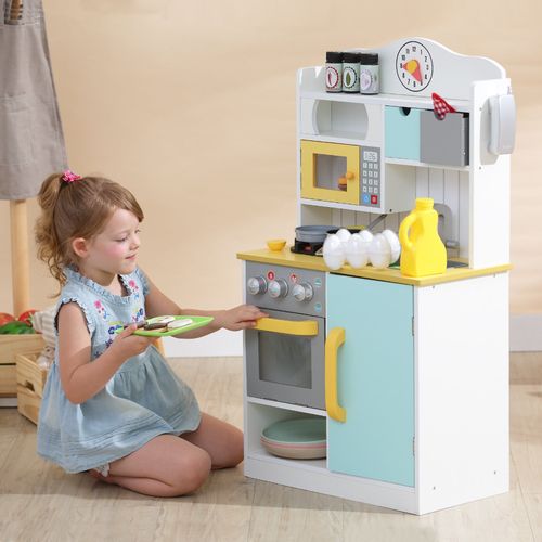 Cuisine Enfant Burlywood Dinette En Bois Avec Accessoires Fille Garçon Jeux D'imitation Teamson Kids Td-11708ar
