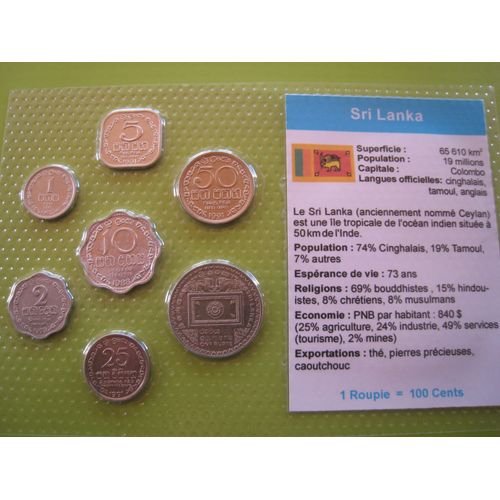 Lot /Set De 7 Pièces De Monnaie Neuves 1 - 2 - 5 - 10 - 25 - 5 0 Cents - 1 Roupie - Sri Lanka - Asie - 1978/1992