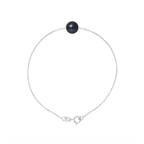 Bracelet Femme Perle De Culture D'eau Douce Noire Aa Et Or Blanc 750/1000 - Blue Pearls Bps K147 W Ob Unique