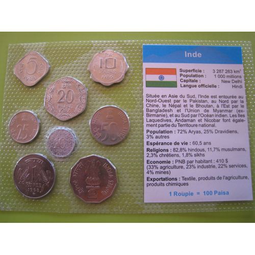Lot/Set De 8 Pièces De Monnaie Neuves 5 - 2 X 10 - 20 - 25 - 50 Paisa - 1 - 2 Roupie - Inde - Asie - 1986/2000