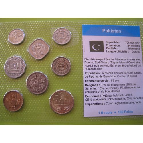 Lot/Set De 8 Pièces De Monnaie Neuves 1 - 2 - 5 - 10 - 25 - 50 Paisa - 1 - 2 Roupie - Pakistan - Asie - 1968/2000