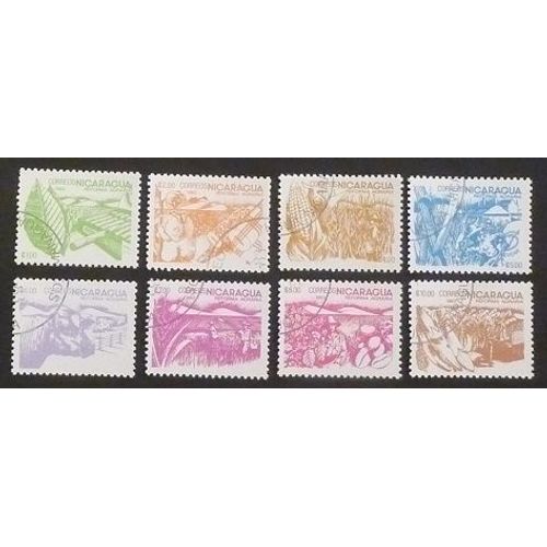 Nicaragua Oblitéré Y Et T N° 1303 À 1310 Lot De 8 Timbres De 1983 Réforme Agraire (Série Complète)