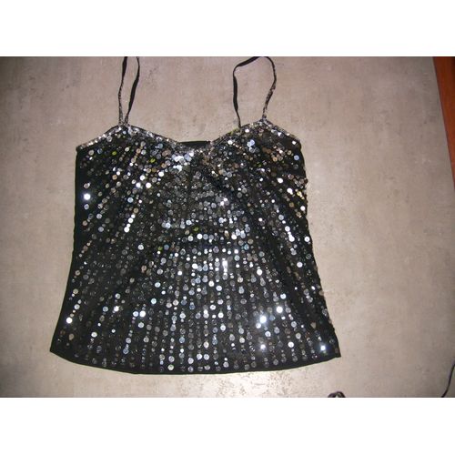 Top Noir En Voile Et Paillettes