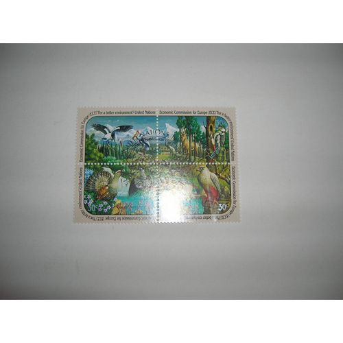 Bloc De 4 Timbres Obliteres Nations Unies New York