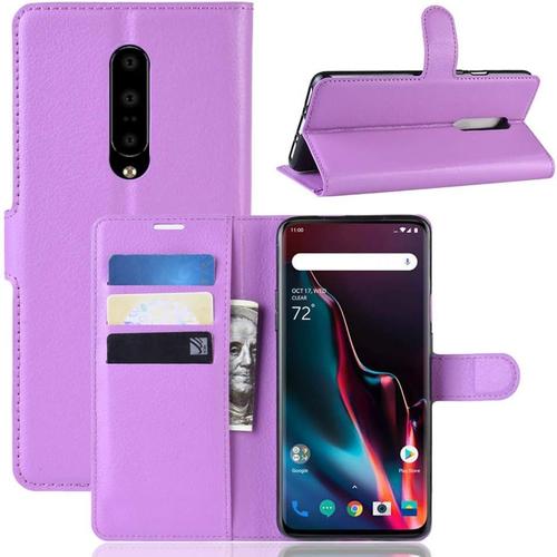 Étui Pour Oneplus 7 Pro 6 5 Pouces Pu Cuir Couverture Magnétique Portefeuille Protection Housse Motif Litchi Stent Fonction Flip Cuir Pour Oneplus 7 Pro Pourpre