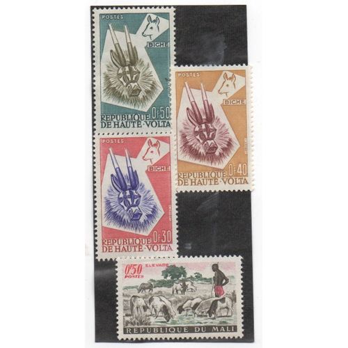 Lot 4 Timbres Haute-Volta 1960 Mali 1961 Yvert Et Tellier Haute Volta N°71, 72, 73 Biches Mali N°16 Elevage Neufs*
