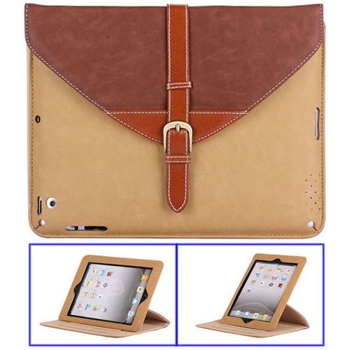 Etui Porte Tablette A Rabat Ipad 2 3 4 Cartable Marron & Beige Eco-Cuir (Pu)