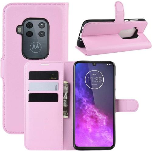 Coque Pour Moto One Zoom, Stand Pour Téléphone Portable/Avec Emplacements Pour Cartes De Crédit/Couvercle De Fermeture Magnétique,Pour Moto One Zoom Housse Rose