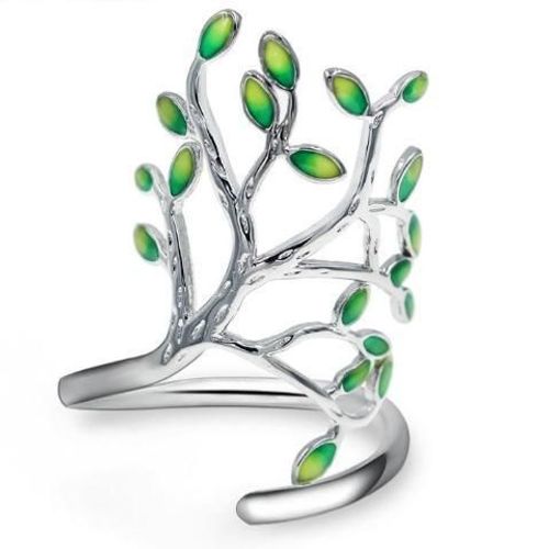 Bague Arbre De Vie Ajustable Feuilles Verte , Anneau Réglable - Argent 925 - Femme - Idée Cadeau Noël Saint-Valentin Anniversaire