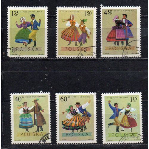 Pologne- Lot De 6 Timbres Oblitérés- Folklore- Costumes