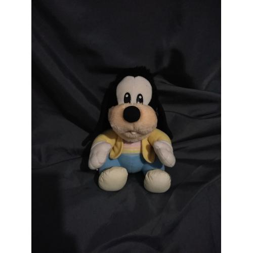 Peluche Dingo Assis Gilet Jaune Raye Pastel Tissu Disney Vintage