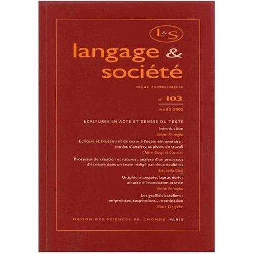 Langage & Société N° 103, 1/2013