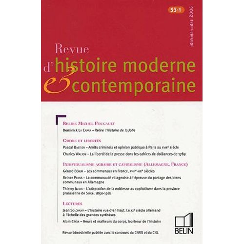 Revue D'histoire Moderne Et Contemporaine Tome 53 N° 1, Janvie