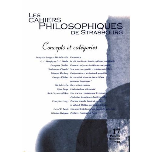 Les Cahiers Philosophiques De Strasbourg N° 17, Premier Semestre 2004 - Concepts Et Catégories