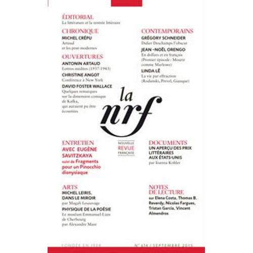 La Nouvelle Revue Française N° 614, Septembre 2015