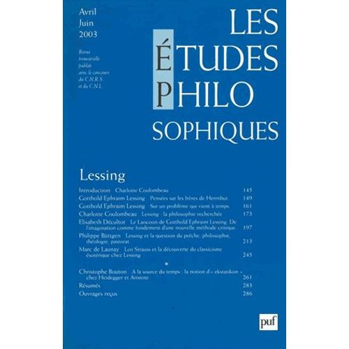 Les Études Philosophiques N° 2, Avril-Juin 2003 - Lessing