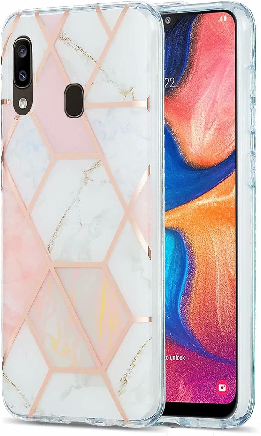 Compatible Avec Coque Samsung Galaxy A20/A30 Placage Double Face Imd Splicing Marble Protecteur D'écran Gratuit Dur Tpu Silicone Bumper Antichoc Étui-Rose-Blanc