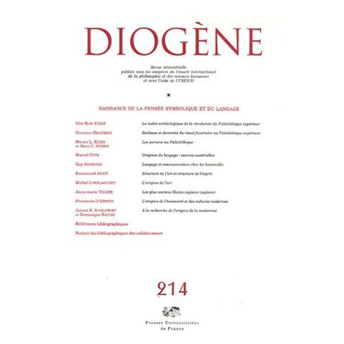 Diogène N° 214, Avril-Juin 2 - Naissance De La Pensée Symbolique Et Du Langage