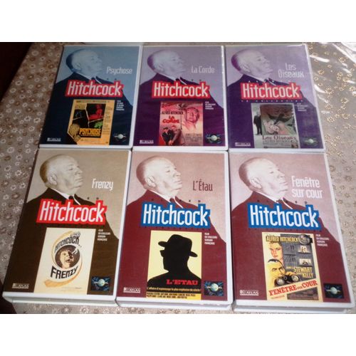 Lot De 6 Cassettes Vhs Alfred Hitchcock, Les Oiseaux, L'etau, La Corde, Psychose, Frenzy, Fenêtre Sur Cour