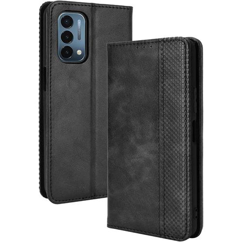 Coque Folio Cuir Étui Pour Oneplus Nord N200 5g Antichoc Portefeuille Housse Vec Fentes Pour Cartes Pu Tpu Bumper Protection Case Cover Fermeture Magnétique Noir