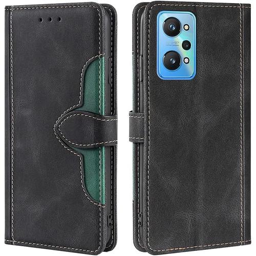 Housse Pour Telephone Realme Gt Neo 3t 5g Gt2 Realme Gt Neo2 Etui Rétro Flip Tpu+Pu Cuir Portefeuille Protection Case Cover Avec Carte Fentes Stand Fonction Noir