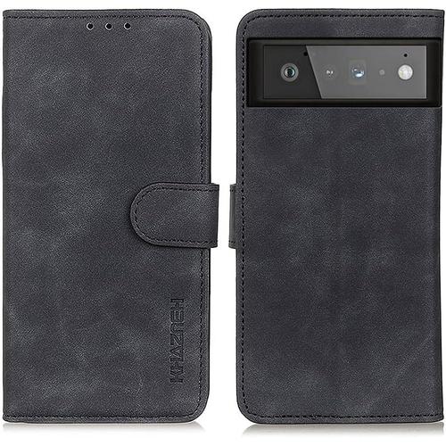 Coque Pour Google Pixel 6, Housse De Protection De Téléphone Portable Rétro, Étui En Cuir Pu Pour Smartphone, Avec Fentes Pour Cartes Et Fermoir Magnétique Noir