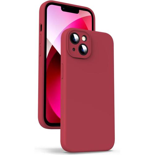 Coque En Silicone Liquide Pour Iphone 13 Mini Protection De La Caméra Anti Empreintes Digitales Chargement Sans Fil Étui Housse En Microfibre Intégrée 5 4"" Rouge